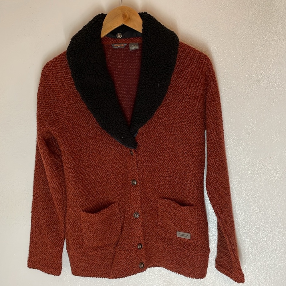 Merrell V Neck‎ Cardigan With Removable Faux Fur Collar Patch Pockets Small